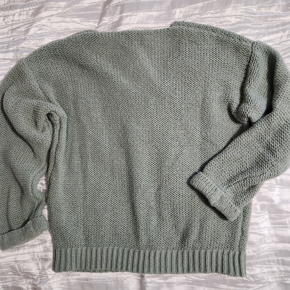 Women's V-Neck Knit Sweater - Green Size Large - Picture 5 of 9